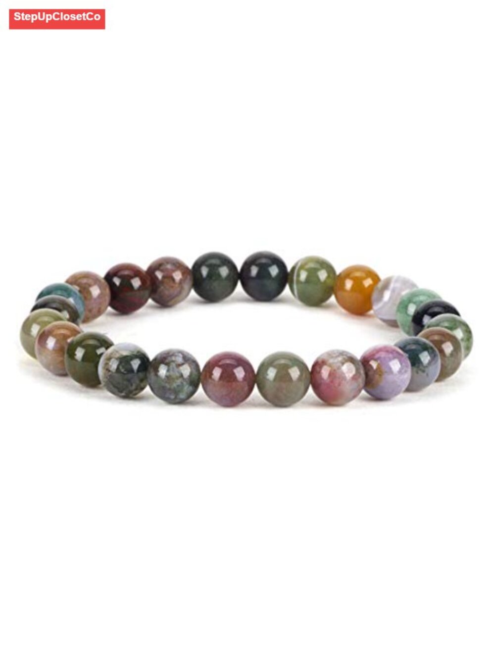 8mm Natural Indian Agate Bead Stretch Bracelet, Handmade Unisex